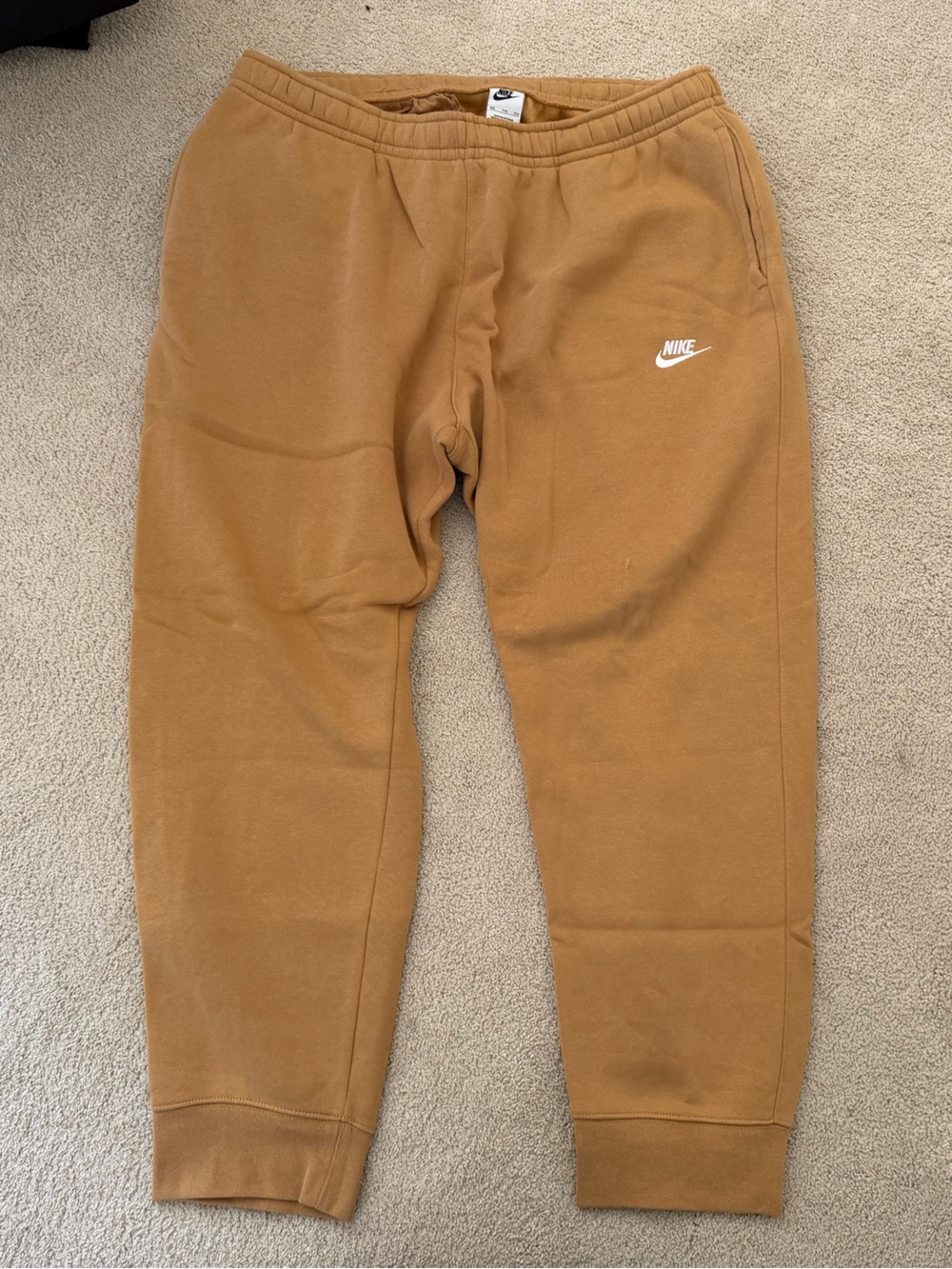 Nike Mens Caramel Brown Jogger Sweatpants with White Swoosh
